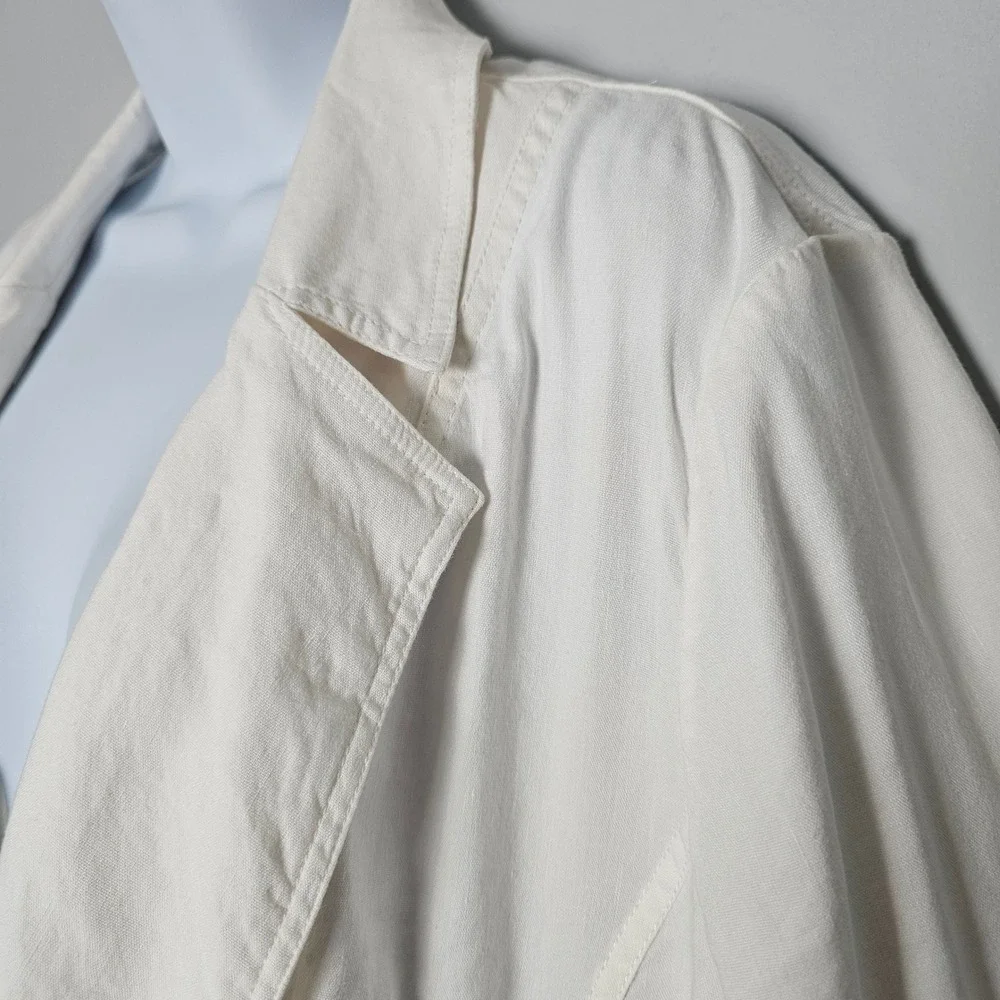 Chico's Linen Roll‎ Sleeve Stretch Blazer 2.5 (14) Ivory Open Front Zip Pocket
